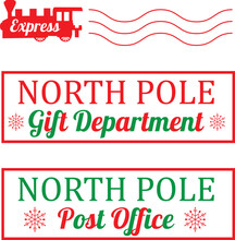 Set Of Christmas Rubber Stamps. North Pole Train Express