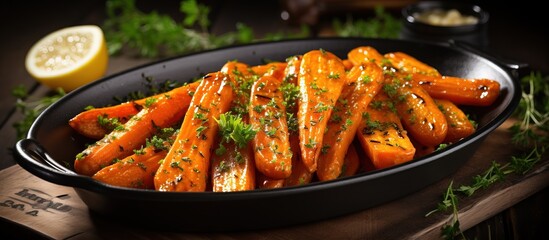 Wall Mural - Sweet and glazed roasted carrots a delicious vegetable side