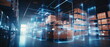 © Mickael - Futuristic Technology Retail Warehouse: Digital and Visualization of Industry 4.0. smart logistics, ecommerce and delivery concept in modern industry. Generative ai