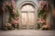 Backdrops overlays for photography studio with doors and flowers arch, perfect for creating stunning backgrounds. Generative AI