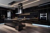 Fototapeta Krajobraz - A Black luxury kitchen in home