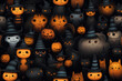 Halloween background with pumpkins and cats