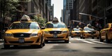 Fototapeta Nowy Jork - Taxi Cabs in a City: Urban Transportation in Action as Yellow Taxis Navigate Busy Streets, Providing Vital Public Transportation Services in the Metropolitan Area.