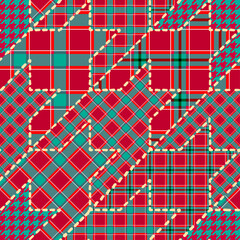 Poster - Patchwork textile pattern. Seamless quilting design background. Merry Christmas cozy pattern.