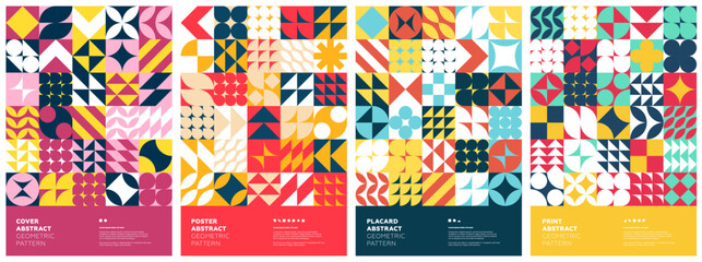 Wall Mural - abstract geometric bauhaus style shapes poster. memphis elements collage background. modern trendy b
