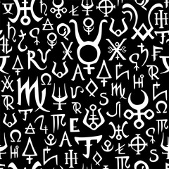 Seamless pattern of mystical alchemical signs