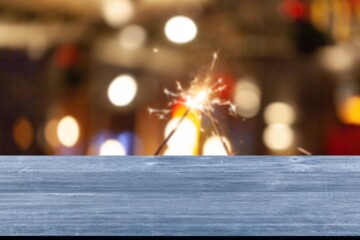 Sticker - Empty Wooden table on blurred restaurant of cafe background