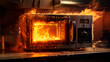 © Oleksandr - Burning microwave in the house due to a short circuit and damaged wiring. ai generative