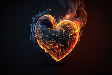 Poster - Burning heart on a black background