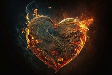 Canvas Print - Burning heart on a black background