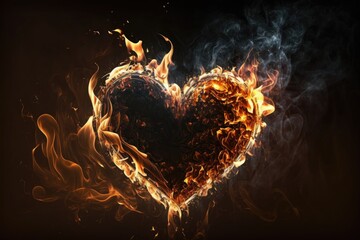 Poster - Heart in fire on black background. Love concept