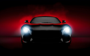 Wall Mural - Generic and unbranded sport car on a dark and red background, 3D illustration