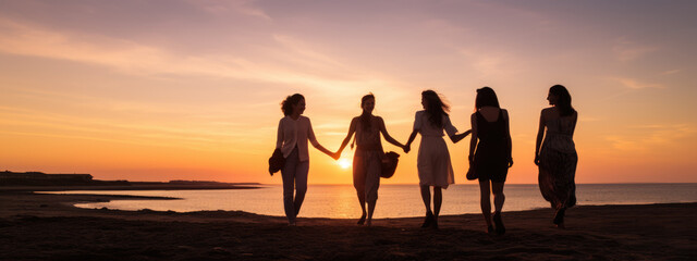 Canvas Print - Group of happy friends having fun on the beach