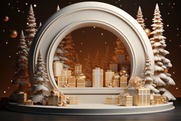 Wall Mural - Christmas; winter podium for product display. Mockup; template