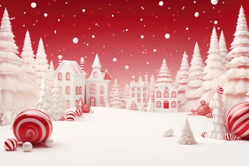 Wall Mural - Red and whie christmas background with decoration. Greeting card mockup