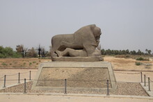 Lion Of Babylon In Iraq 2600 Years Ago With Blue Sky