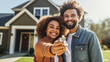 Achat maison couple heureux, signature crédit immobilier, vente immo