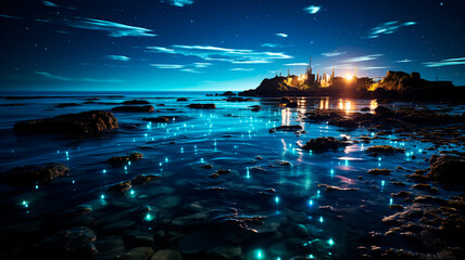 Sticker - beautiful seascape with a beautiful sea and a star of light.