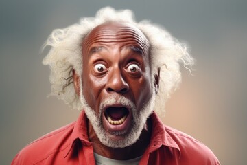 Wall Mural - A white-haired man is captured in a moment of humor, making a funny face. This image can be used to add a touch of lightheartedness and humor to various projects.