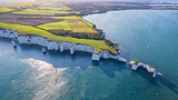 Fototapeta  - Amazing panorama aerial view of the famous Old Harry Rocks, the most eastern point of the Jurassic Coast, a UNESCO World Heritage Site
