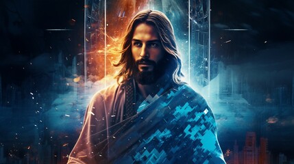 Wall Mural - jesus christ wallpaper abstract technology futuristic