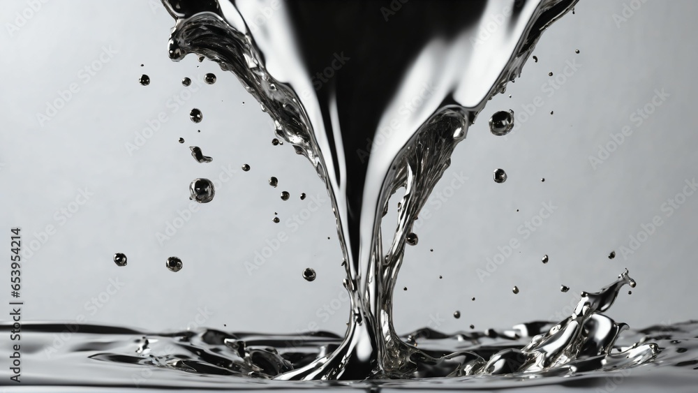 Liquid silver splash close up. Side view on white background. Liquid ...