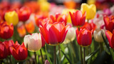 Fototapeta Tulipany - Colourful background of tulips, spring and women's day concept. 