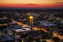 Aerial view of Frisco, Texas showcasing the beautiful landscape with the iconic Frisco water tower. Generative AI