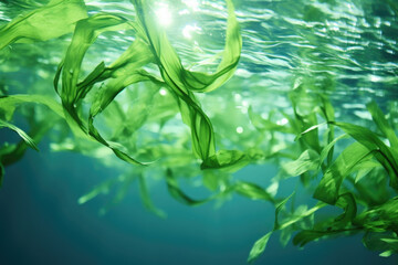 Wall Mural - Bunch of seaweed floating in body of water. Can be used to depict marine life or underwater environments