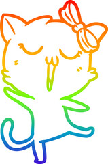 rainbow gradient line drawing of a cartoon cat