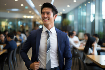 Wall Mural - Professional man dressed in suit and tie standing confidently in front of group of people. This image can be used to represent leadership, teamwork, and business meetings