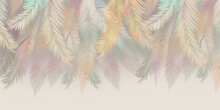 Background With Feathers, Colorful Palm Leaves, Mural