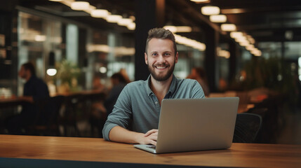 Happy Professional Software Program developer Coding in Office. IT Specialist Working with Laptop Computer.