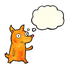 Cartoon Little Dog Waving With Thought Bubble