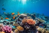 Fototapeta Do akwarium - Vibrant underwater sea life in a coral reef. Generative AI