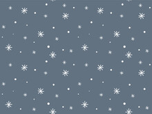 Seamless Pattern Of White Snowflakes On A Gray Background. Doodle Hand Drawn Snow Background. Winter Holiday Illustration. Design Element