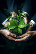 © Starmarpro - World environment day concept. Earth Day In the hands of trees growing seedlings. Tree planting on volunteer family's hands for eco friendly and corporate social responsibility campaign concept. High