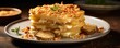 A visually captivating image displays an exquisite gratin dauphinois dish. Layers of thinly sliced potatoes are delicately arranged, interspersed with creamy Gruyere cheese and topped with