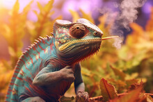Rasta Chameleon Smoking Weed