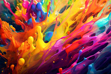 The Image Of Colorful Inks Mixing Together In A Chemical Reaction In Liquid. Harmony Of Vivid Colors, Creativity, Art Exploration, Design Elements