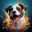 A beautiful dog with an expression of joy in an explosion of colors. Generated by AI.