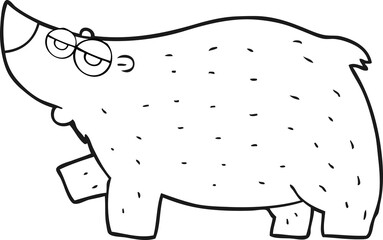 freehand drawn black and white cartoon bear