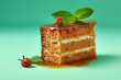 Yummy minty honey cake slice on clear backdrop. Generative AI