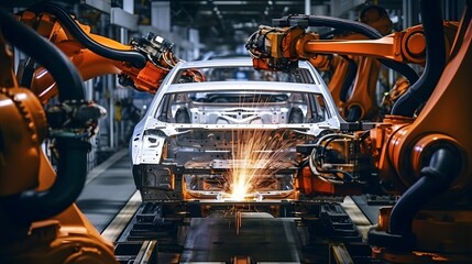 Wall Mural - The welding arm on the automobile production line is being welded