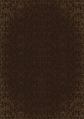 Wall Mural - Hand-drawn unique abstract ornament. Light semi transparent brown on a dark brown background, with vignette of same pattern in golden glitter. Paper texture. Digital artwork, A4. (pattern: p11-1e)