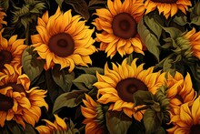 Many Sunflowers With Lush Foliage. Generative AI