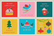 Christmas card set - hand drawn cute flyers. Postcards with lettering and Christmas graphic elements.