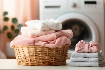 Linen in the laundry room. Background with selective focus and copy space