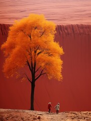 Wall Mural - A vibrant landscape in purple and orange colors, with unusual rock formations. Generative AI. 