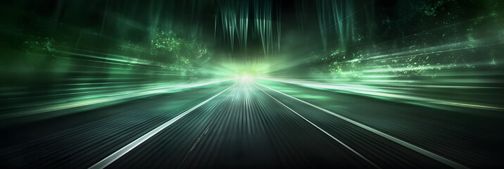 Wall Mural - Green Light Trails with Motion Effect. High Speed Light Effect. Long Exposure